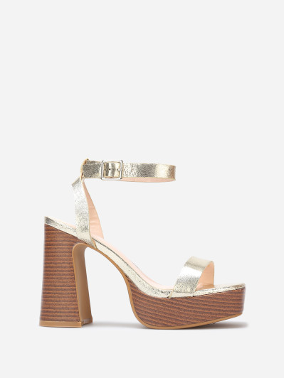 Sandales à plateforme et talon effet bois