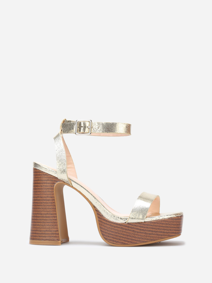 Sandales à plateforme et talon effet bois