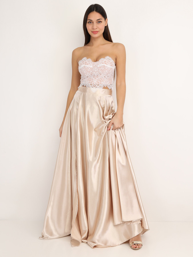 Jupe longue taille haute effet satiné