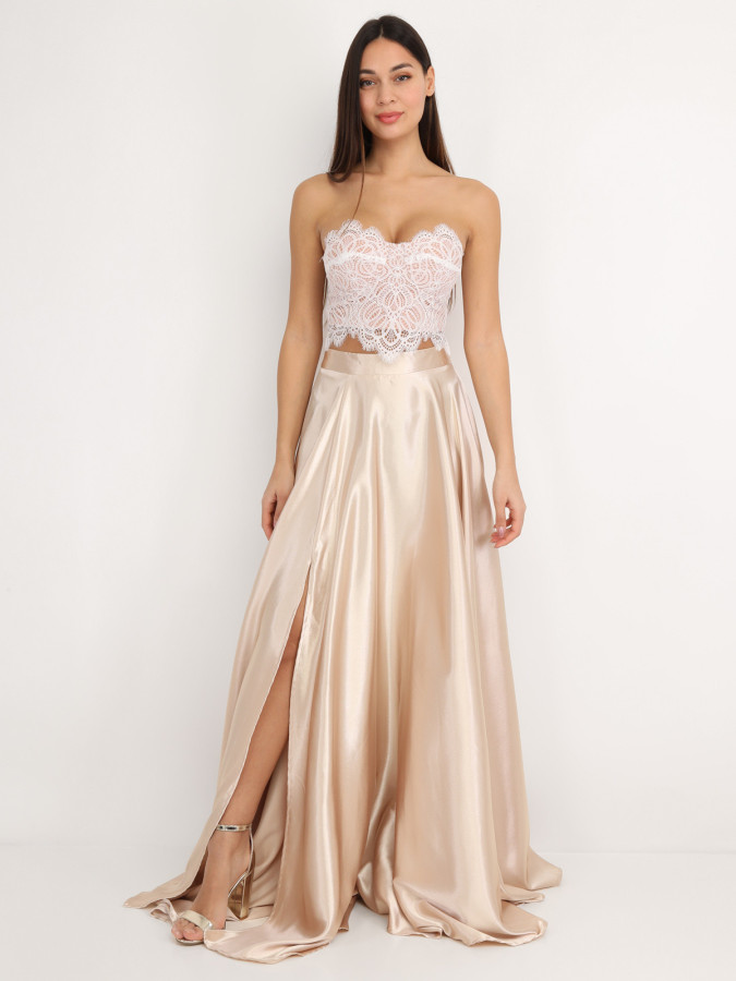 Jupe longue taille haute effet satiné