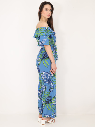 Combinaison à volants et imprimé tropical