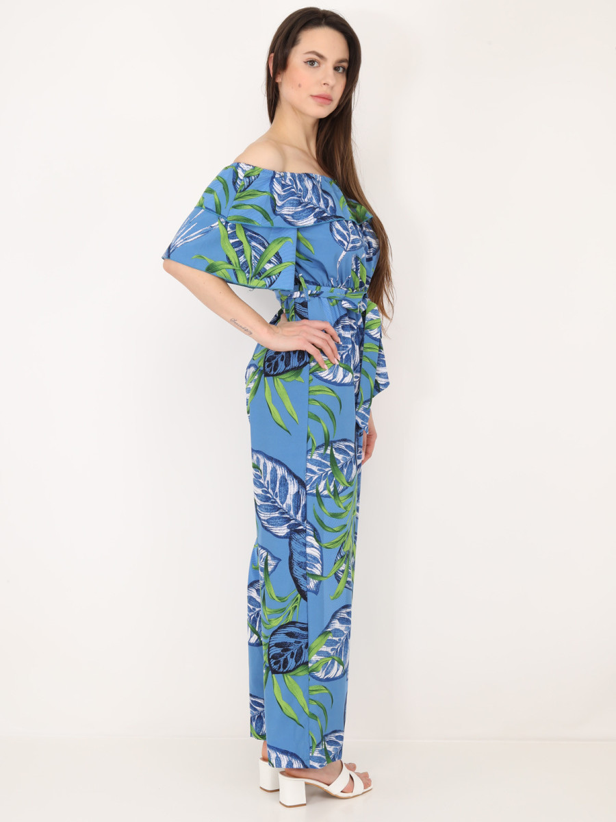 Combinaison à volants et imprimé tropical