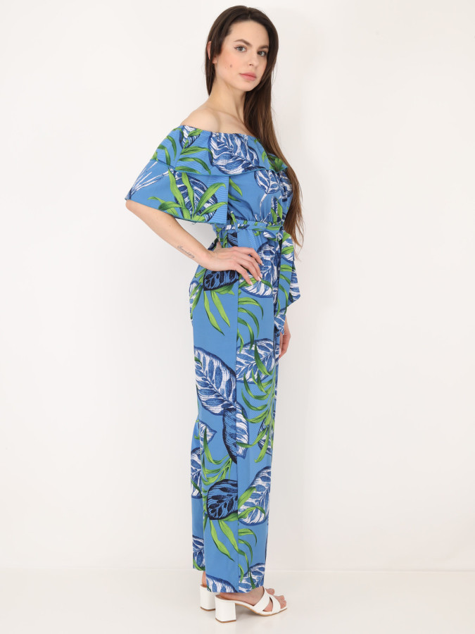 Combinaison à volants et imprimé tropical