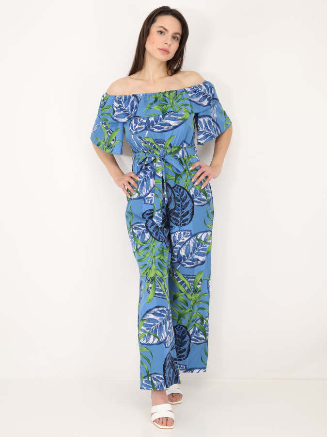 Combinaison à volants et imprimé tropical