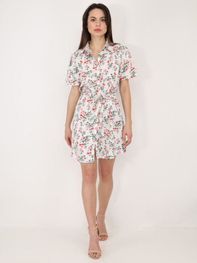 Robe chemise à fleurs ceinturée