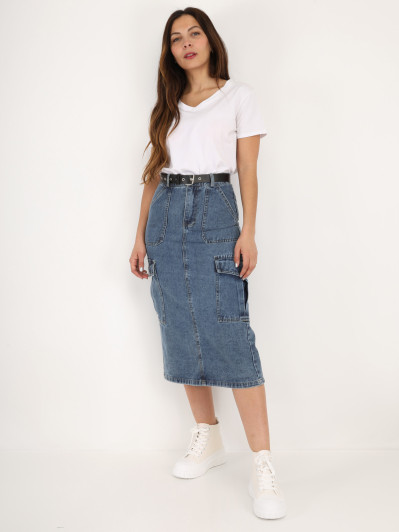 Jupe cargo en jeans ceinturée