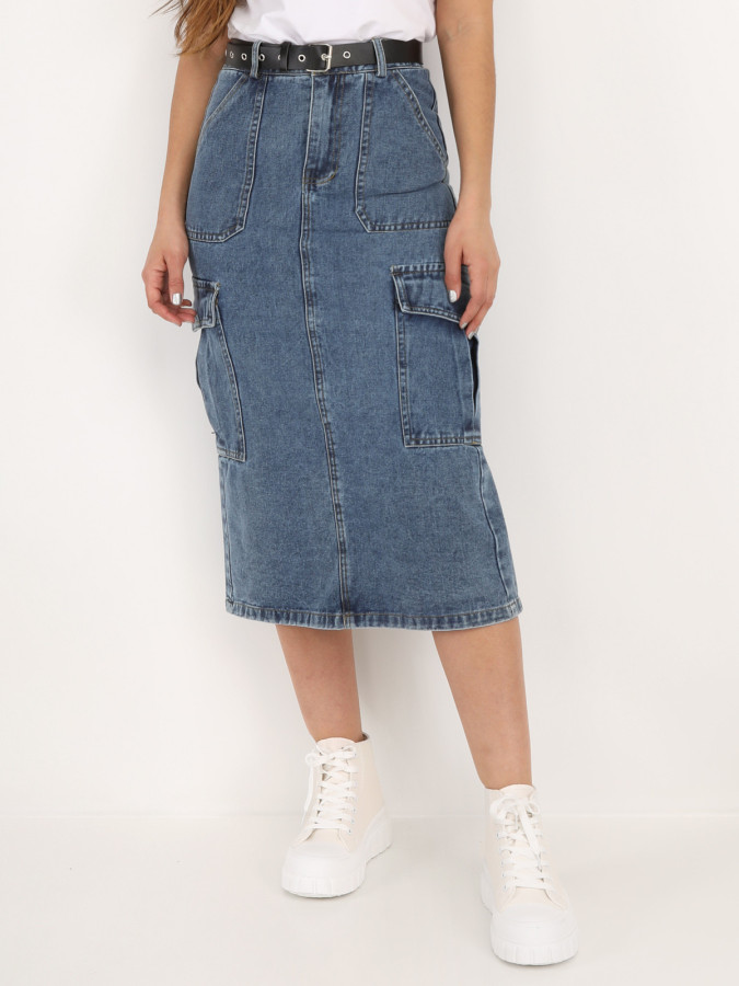 Jupe cargo en jeans ceinturée