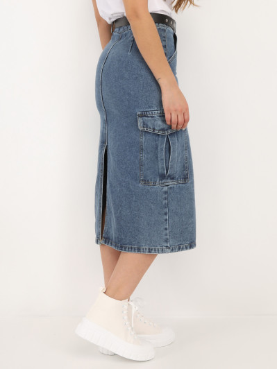 Jupe cargo en jeans ceinturée