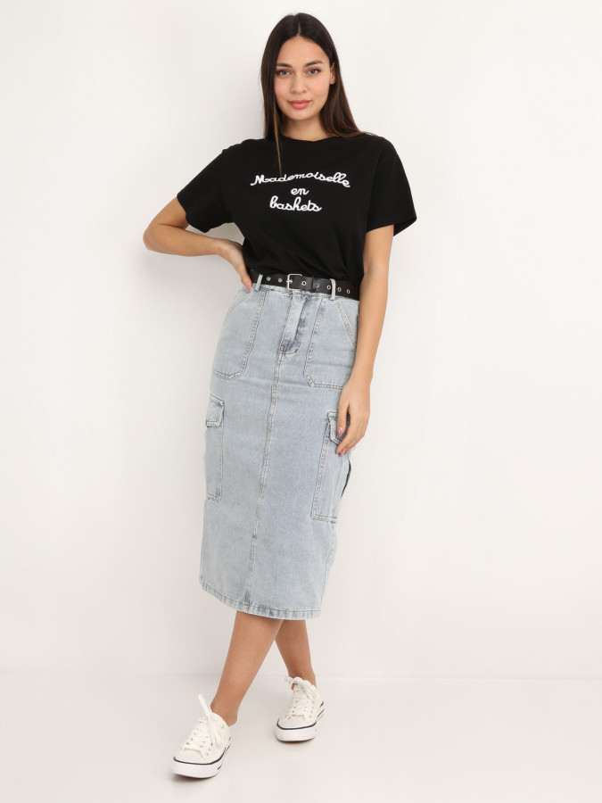 Jupe cargo en jeans avec ceinture