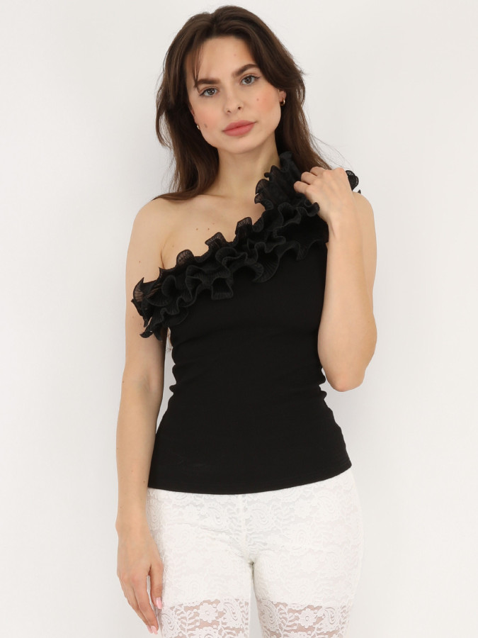 Top à col asymétrique volanté