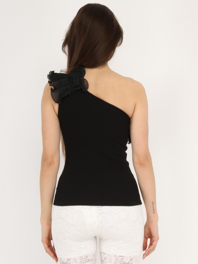 Top à col asymétrique volanté