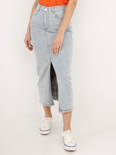 Jupe en jeans mi-longue et fendue