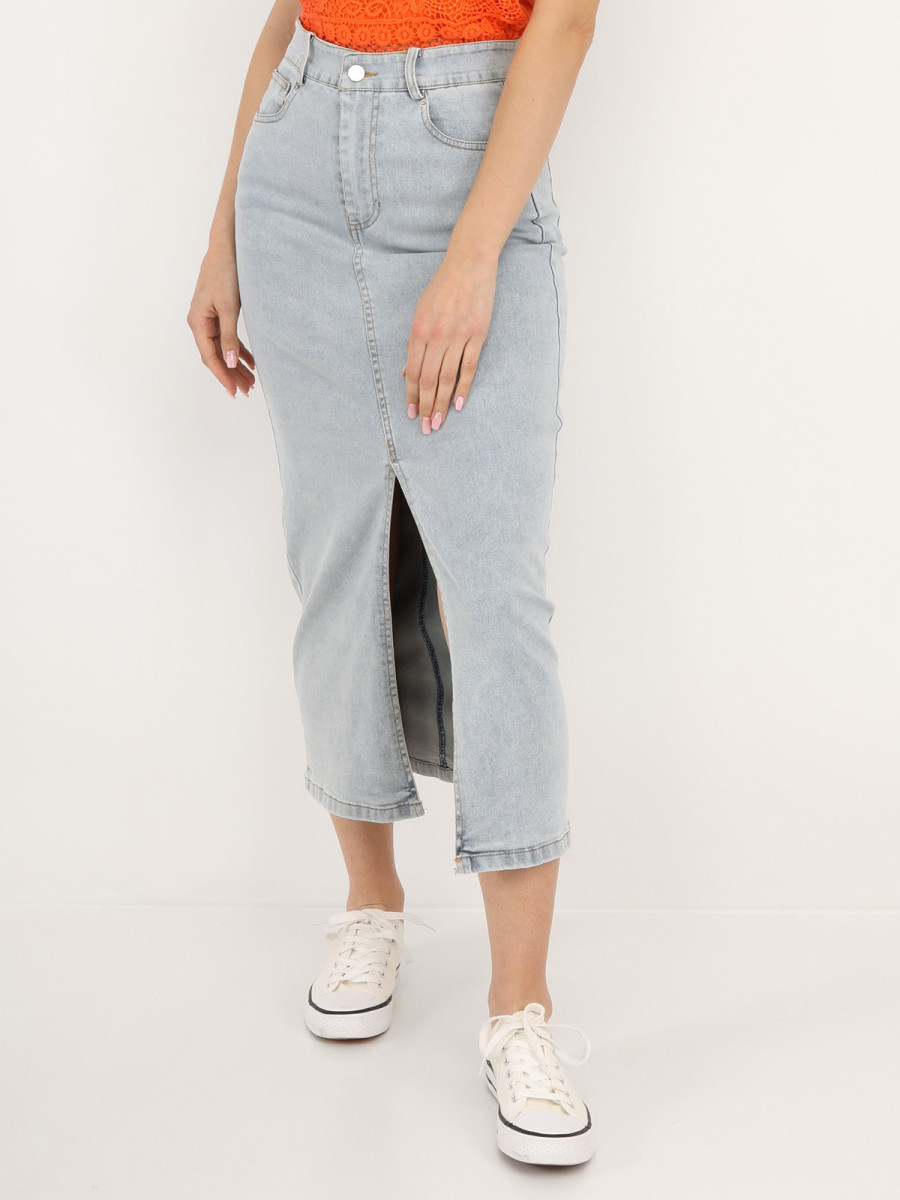 Jupe en jeans mi-longue et fendue