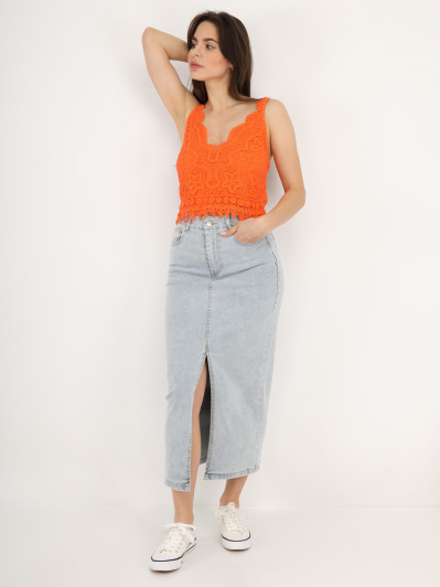 Jupe en jeans mi-longue et fendue