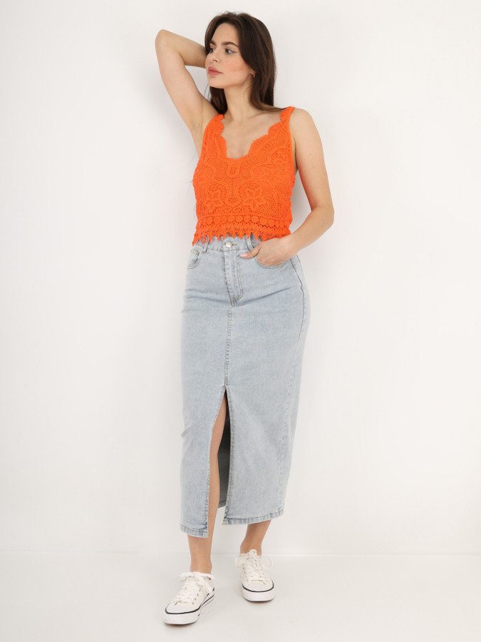 Jupe en jeans mi-longue et fendue