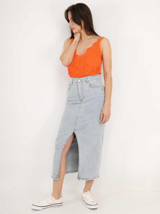 Jupe en jeans mi-longue et fendue