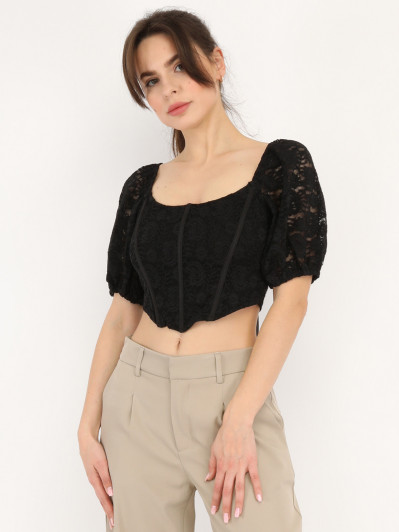 Corset dentelle à manches bouffantes