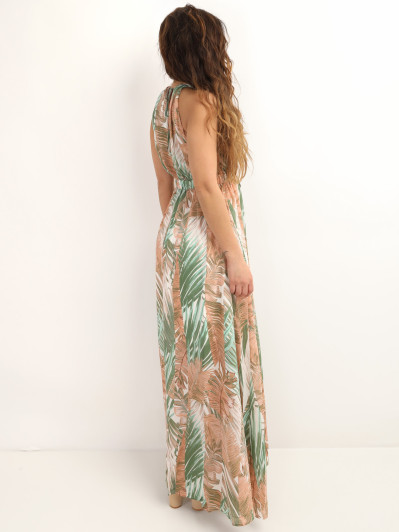 Robe longue à imprimé feuilles