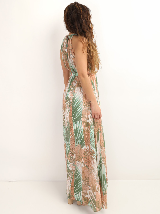 Robe longue à imprimé feuilles