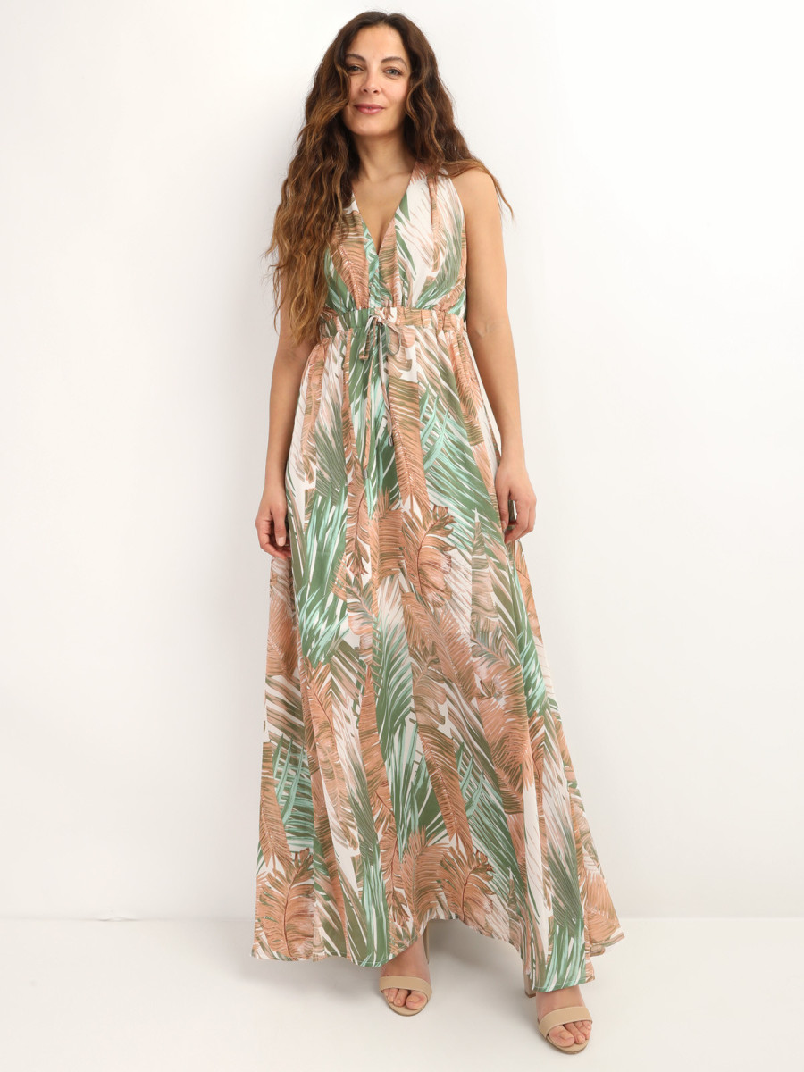 Robe longue à imprimé feuilles