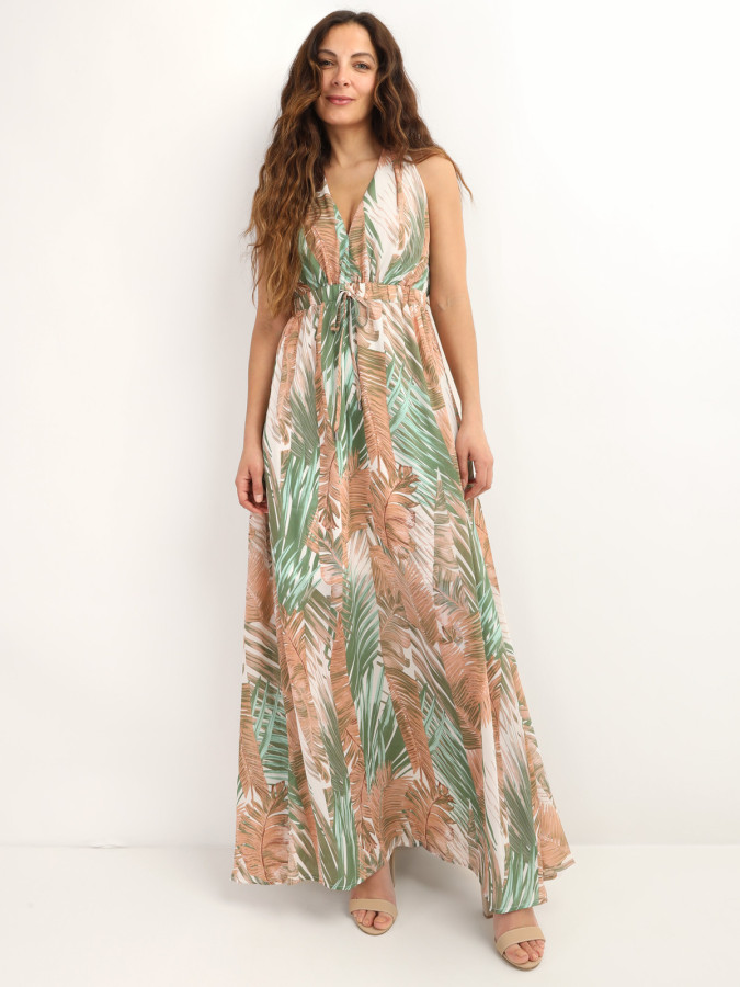 Robe longue à imprimé feuilles