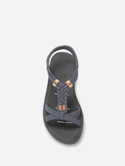 Sandales à brides tressés et perles effet bois