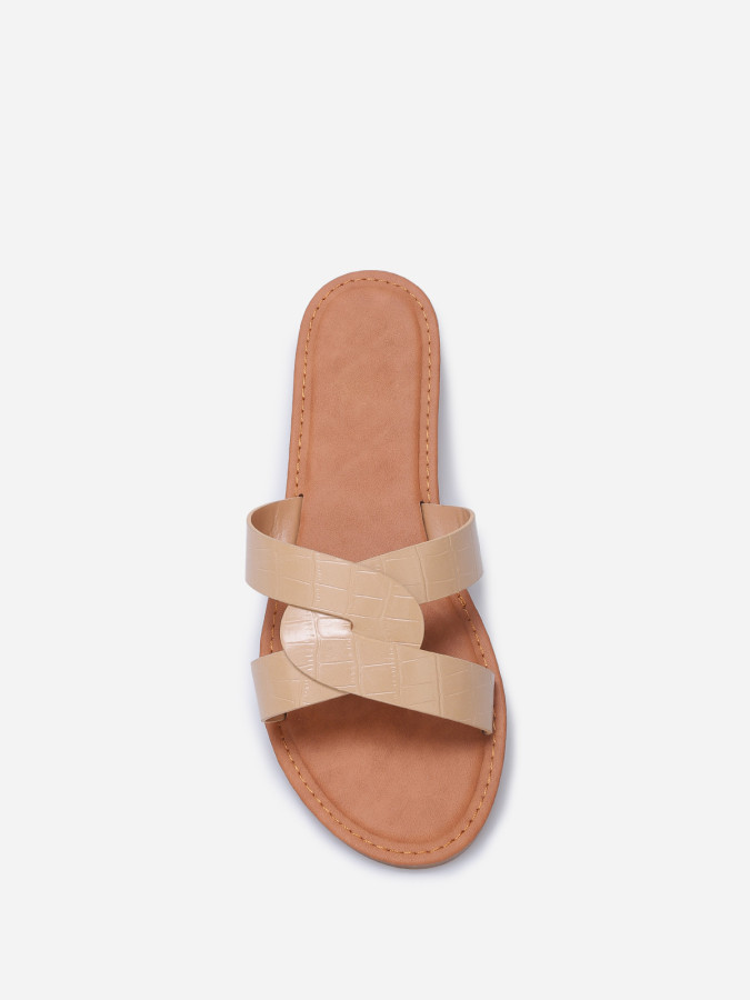 Mules façon croco à brides croisées grandes tailles