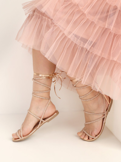 Sandales plates à lacets en strass