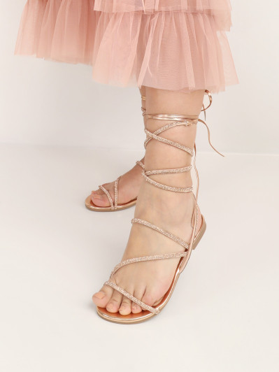 Sandales plates à lacets en strass