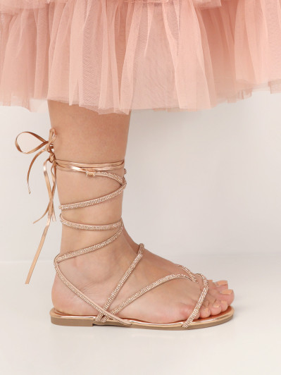 Sandales plates à lacets en strass