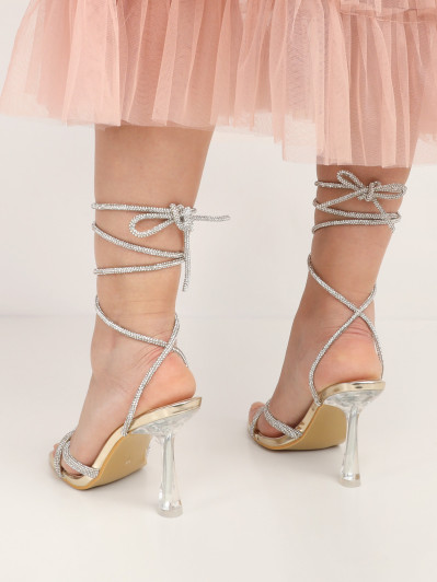 Sandales à brides et lacets en strass