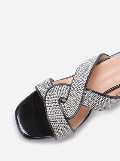 Mules à brides croisées et strass grandes tailles