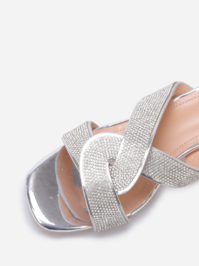 Mules à brides croisées et strass grandes tailles
