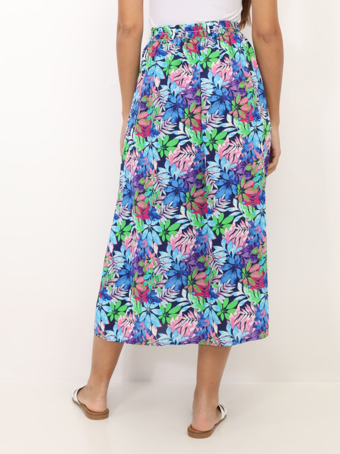 Jupe fendue à motif feuilles colorées
