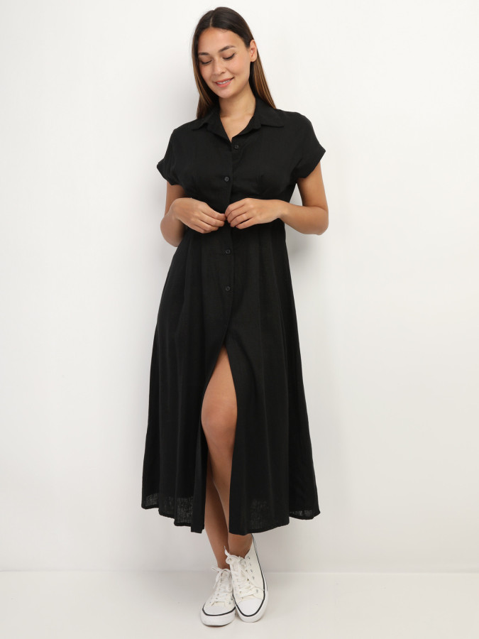 Robe en lin boutonnée à fente