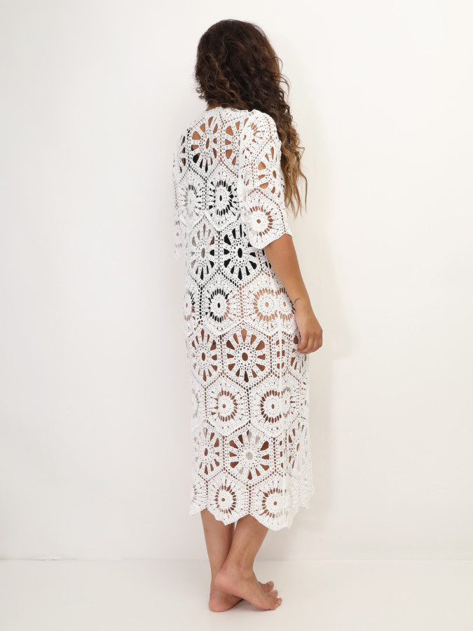 Kimono mi-long en crochet avec liens