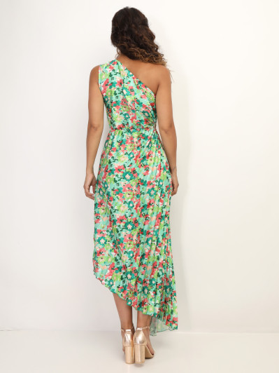 Robe plissée et asymétrique à fleurs