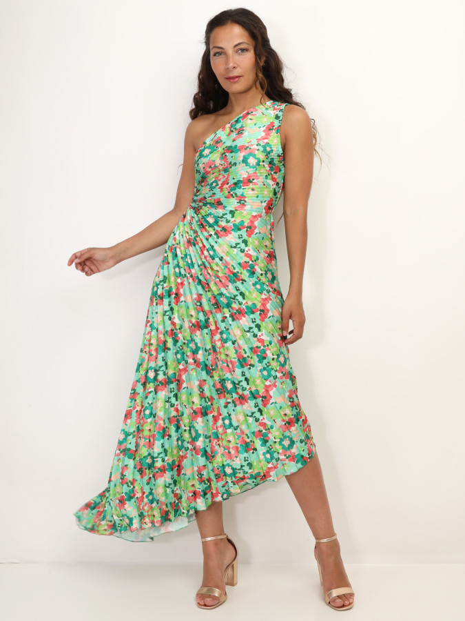 Robe plissée et asymétrique à fleurs