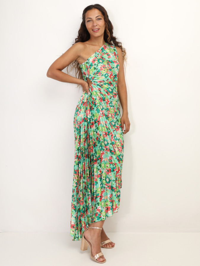 Robe plissée et asymétrique à fleurs