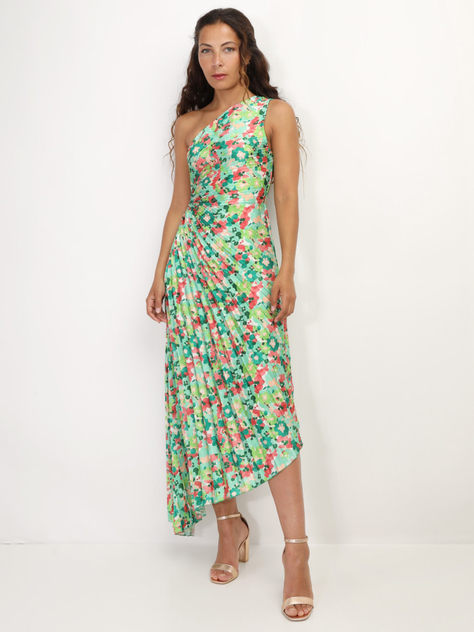Robe plissée et asymétrique à fleurs