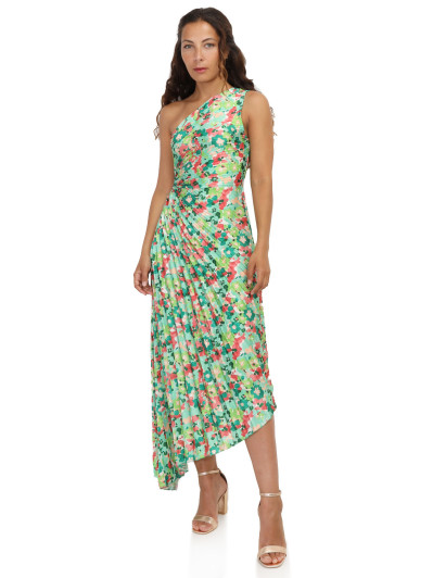 Robe plissée et asymétrique à fleurs