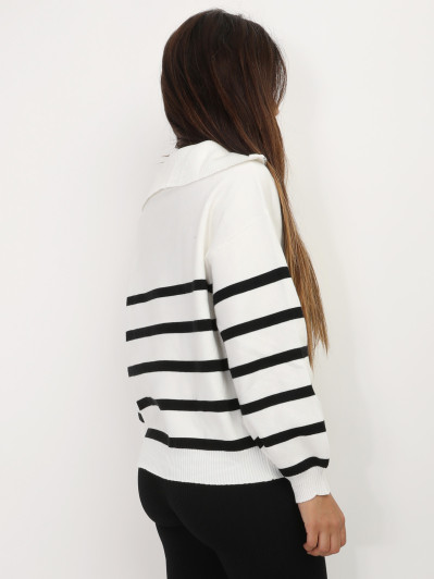 Pull à col zippé et rayures