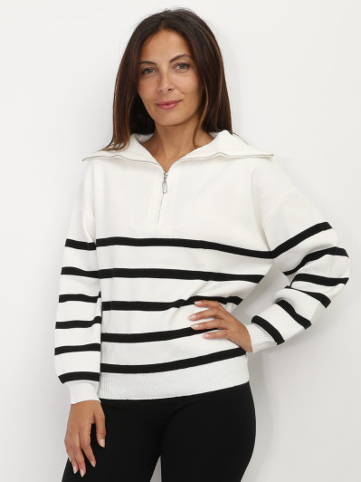 Pull à col zippé et rayures