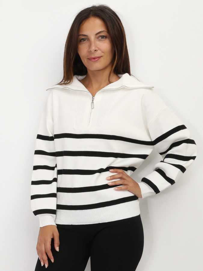 Pull à col zippé et rayures