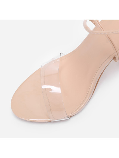 Sandales beiges avec bride transparente et lanière