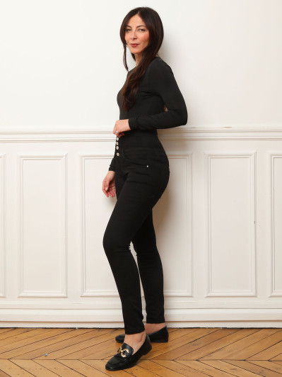 Jeans skinny taille haute à boutons