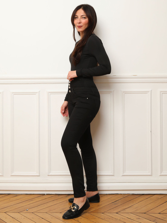 Jeans skinny taille haute à boutons