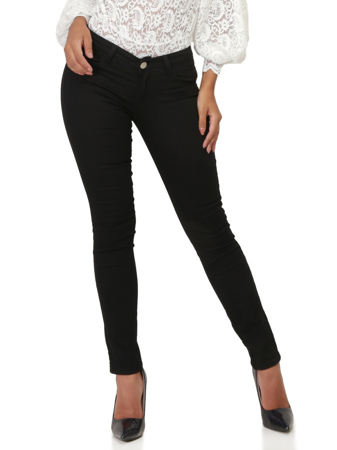 Jeans skinny noir avec noeuds sur les poches