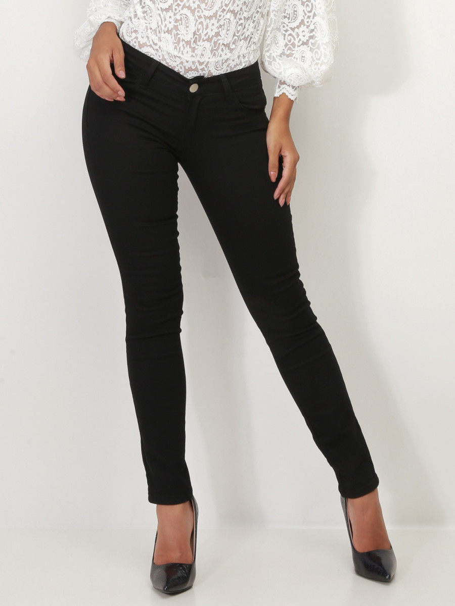 Jeans skinny noir avec noeuds sur les poches