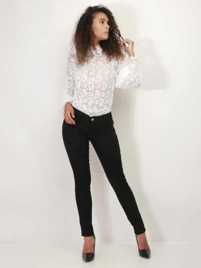 Jeans skinny noir avec noeuds sur les poches